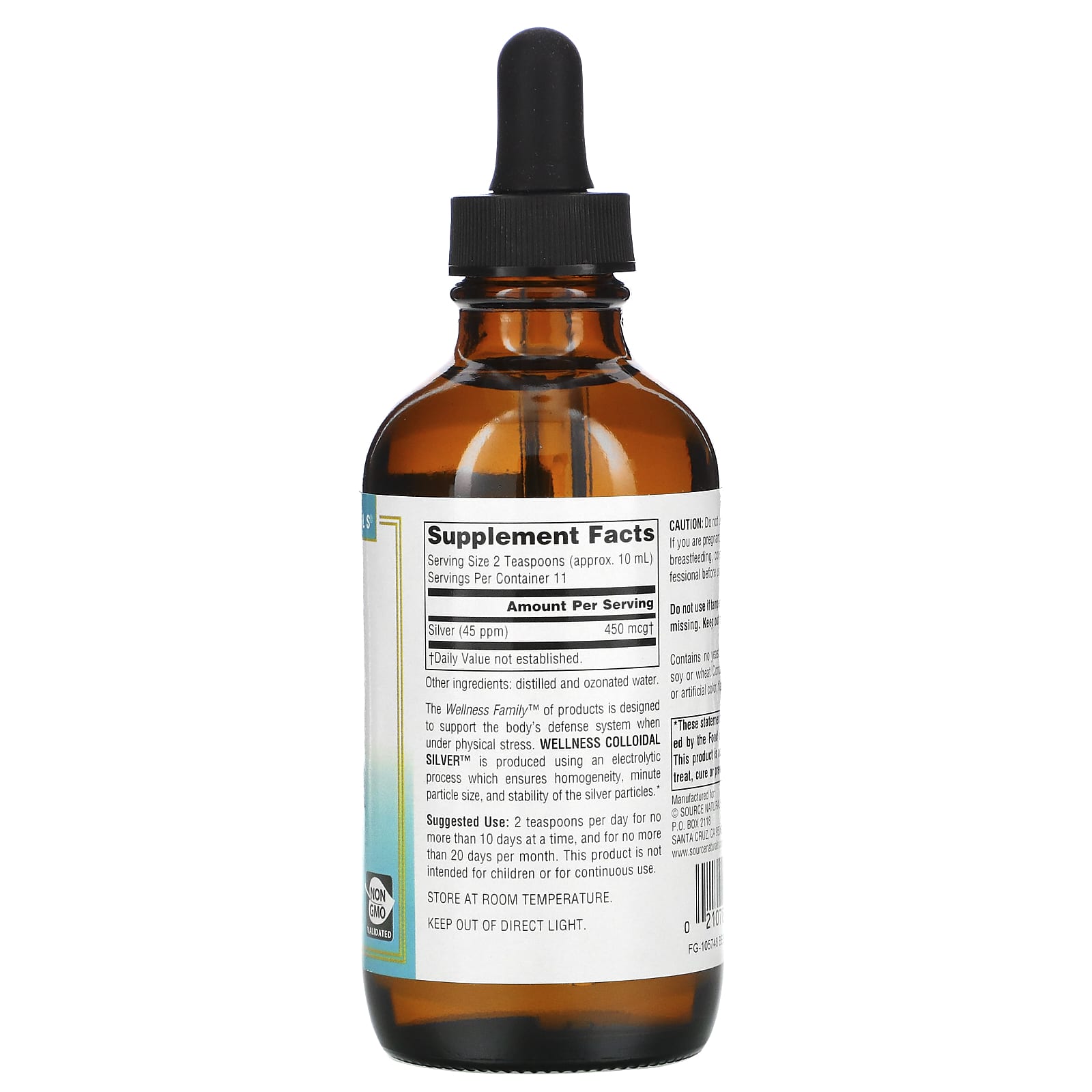 Source Naturals, Wellness Colloidal Silver™ 45 Ppm, 4 Oz Liquid UPC 021078027355 | Hilife Vitamins