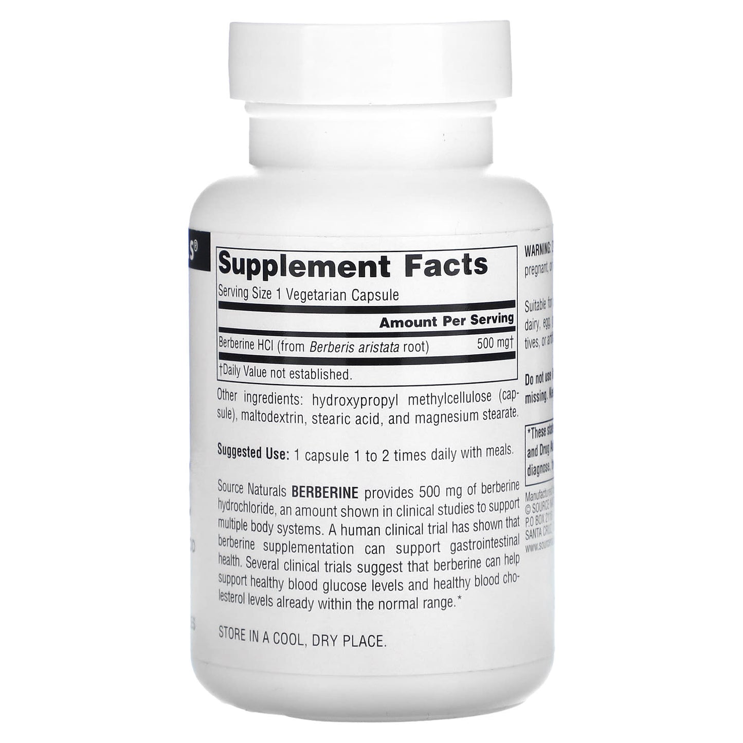 Source Naturals, Berberine 500 mg, 60 Capsules UPC 021078027836 | Hilife Vitamins