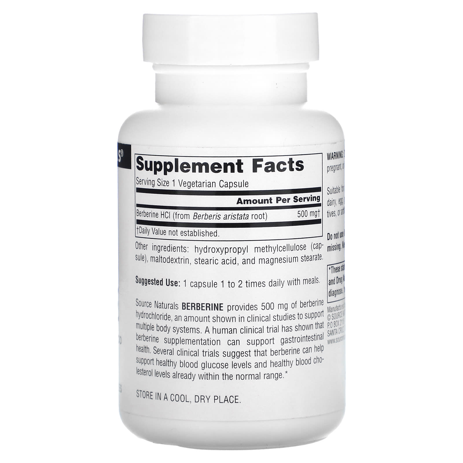 Source Naturals, Berberine 500 mg, 60 Capsules UPC 021078027836 | Hilife Vitamins