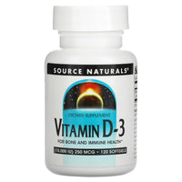 Source Naturals, Vitamin D-3 10000 IU, 120 Softgels UPC 021078027928 | HiLife Vitamins