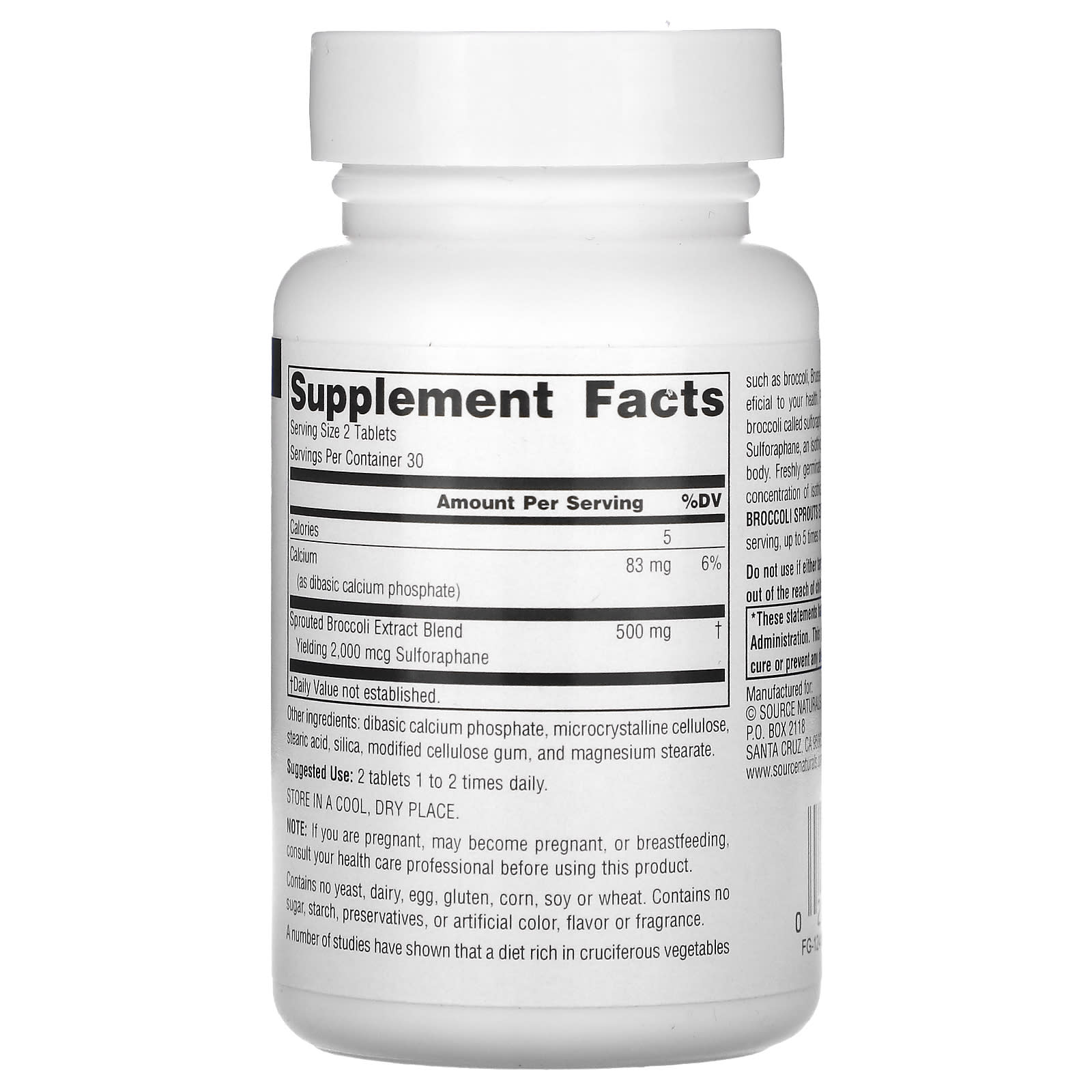 Source Naturals, Broccoli Sprouts Extract, 250 mg, 60 Tablets UPC 021078411048 | Hilife Vitamins