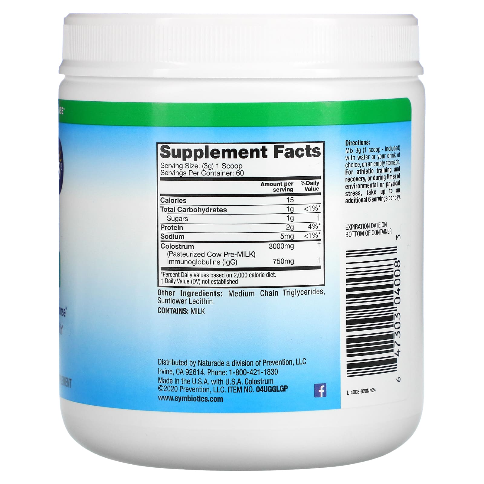 Symbiotics, Colostrum Plus Powder, 6.3 Oz UPC 647303040083 | Hilife Vitamins