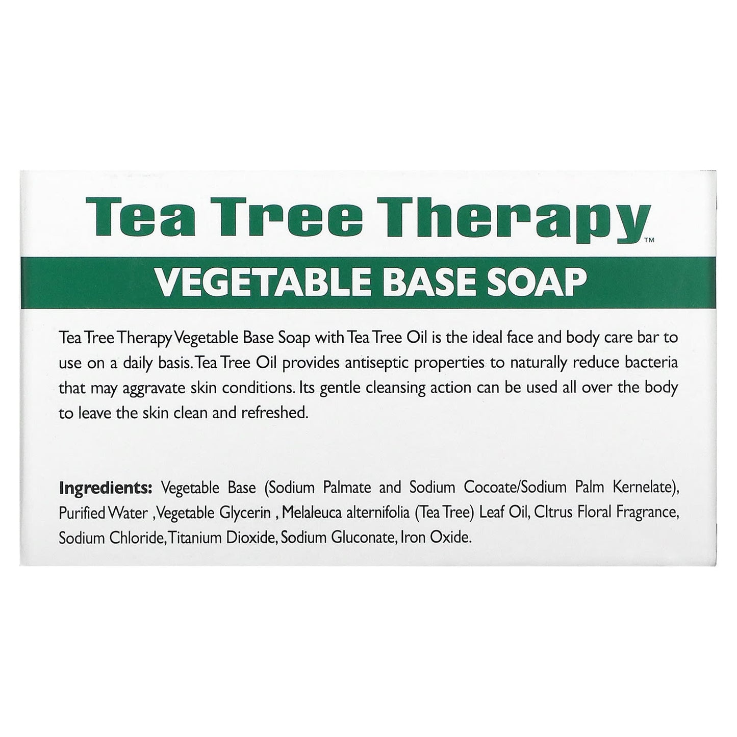 Tea Tree Therapy, Tea Tree Vegetable Based Bar Soap, 3.9 Oz UPC 637792601001 | Hilife Vitamins