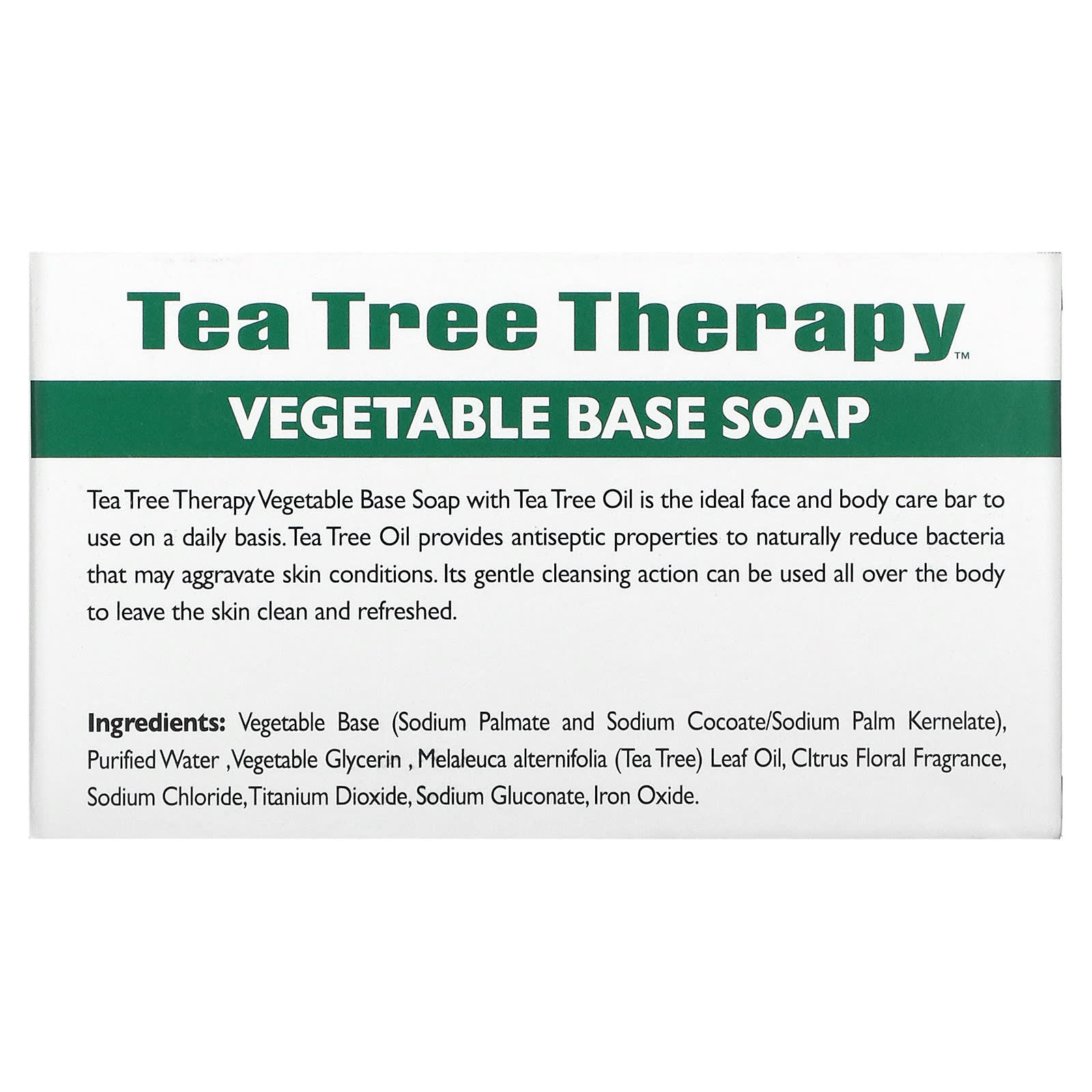 Tea Tree Therapy, Tea Tree Vegetable Based Bar Soap, 3.9 Oz UPC 637792601001 | Hilife Vitamins
