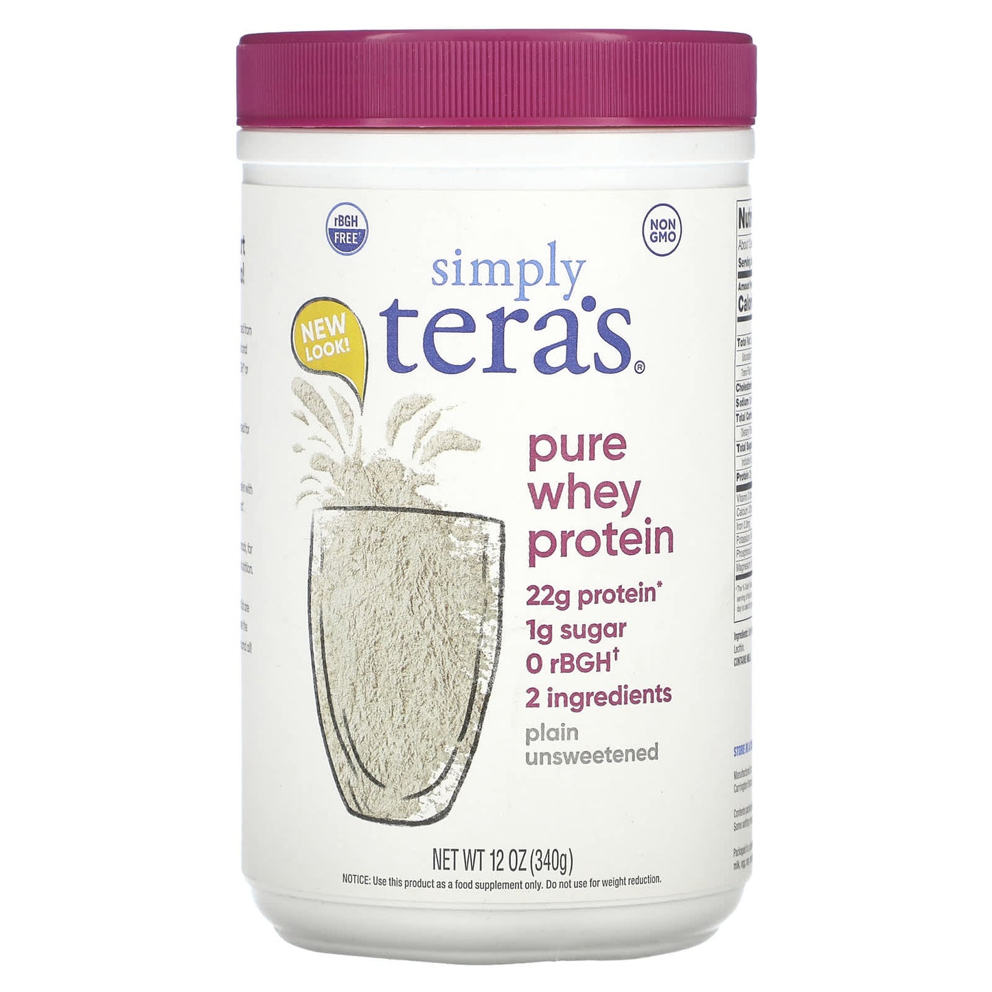 Teras Whey, Plain Cow Whey rBGH Free (Unsweetened), 12 Oz UPC 850628002036 | Hilife Vitamins