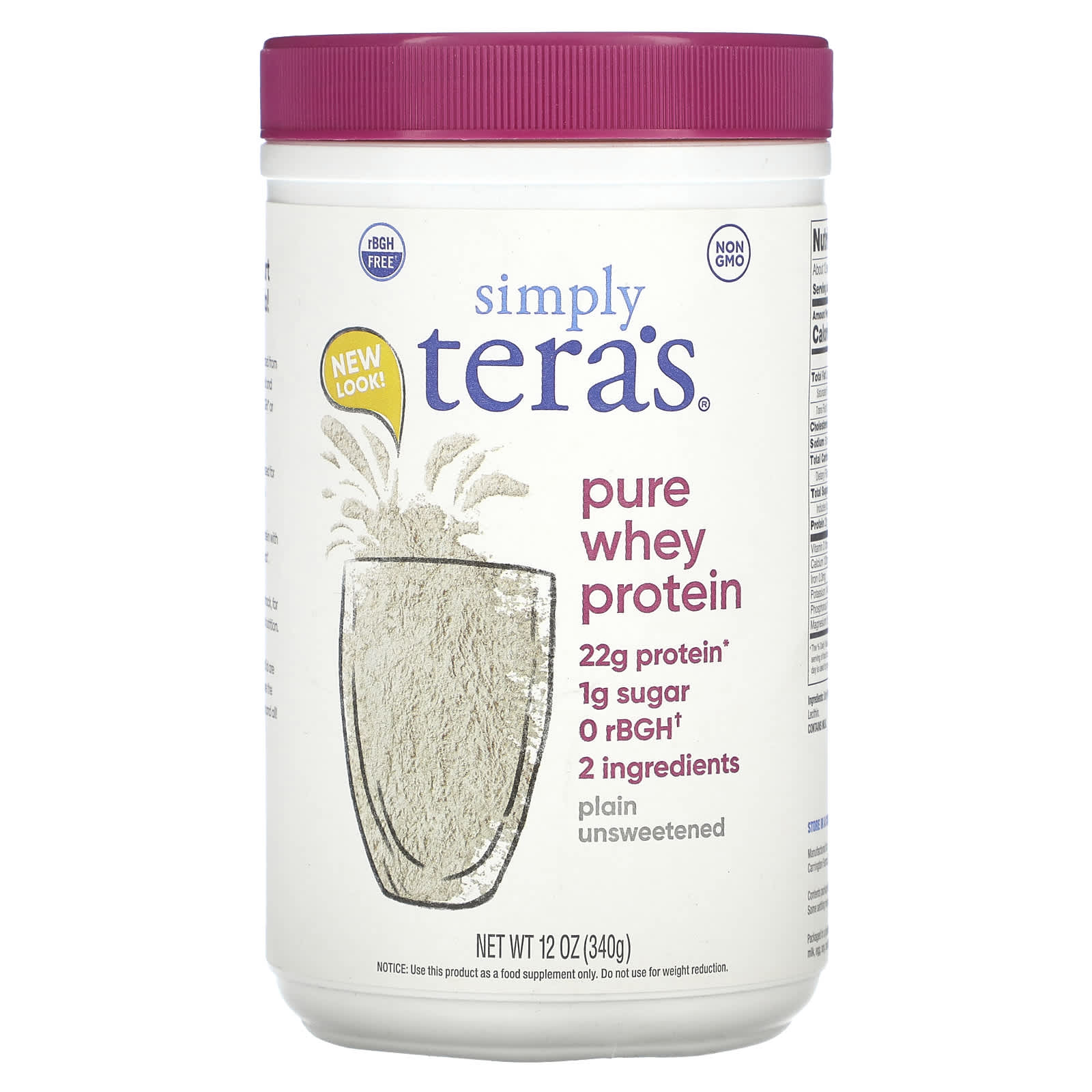 Teras Whey, Plain Cow Whey rBGH Free (Unsweetened), 12 Oz UPC 850628002036 | Hilife Vitamins