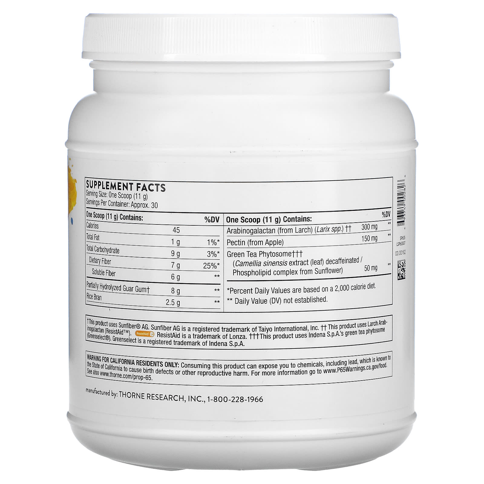 Thorne Research, Fibermend, 11.6 Oz UPC 693749002826 | HiLife Vitamins