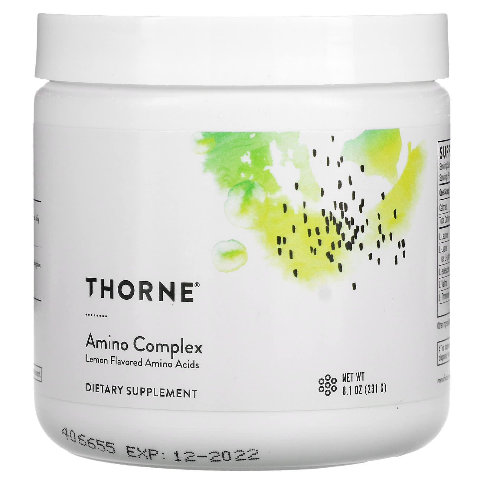 Thorne Research, Amino Complex - Lemon, 7.7 Oz UPC 693749003663 | HiLife Vitamins