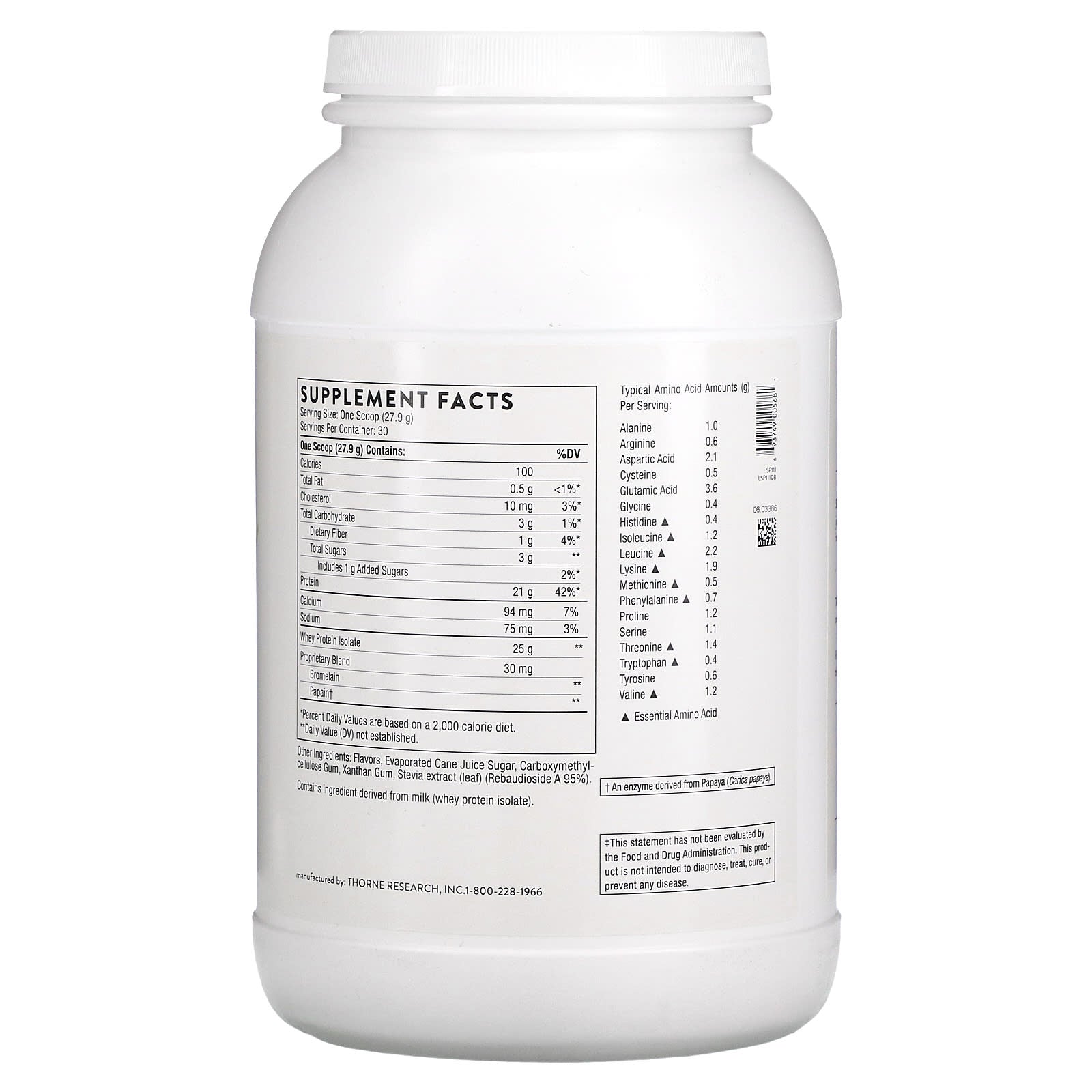 Thorne Research, Whey Protein Isolate - Vanilla, 28.5 Oz UPC 693749005681 | HiLife Vitamins