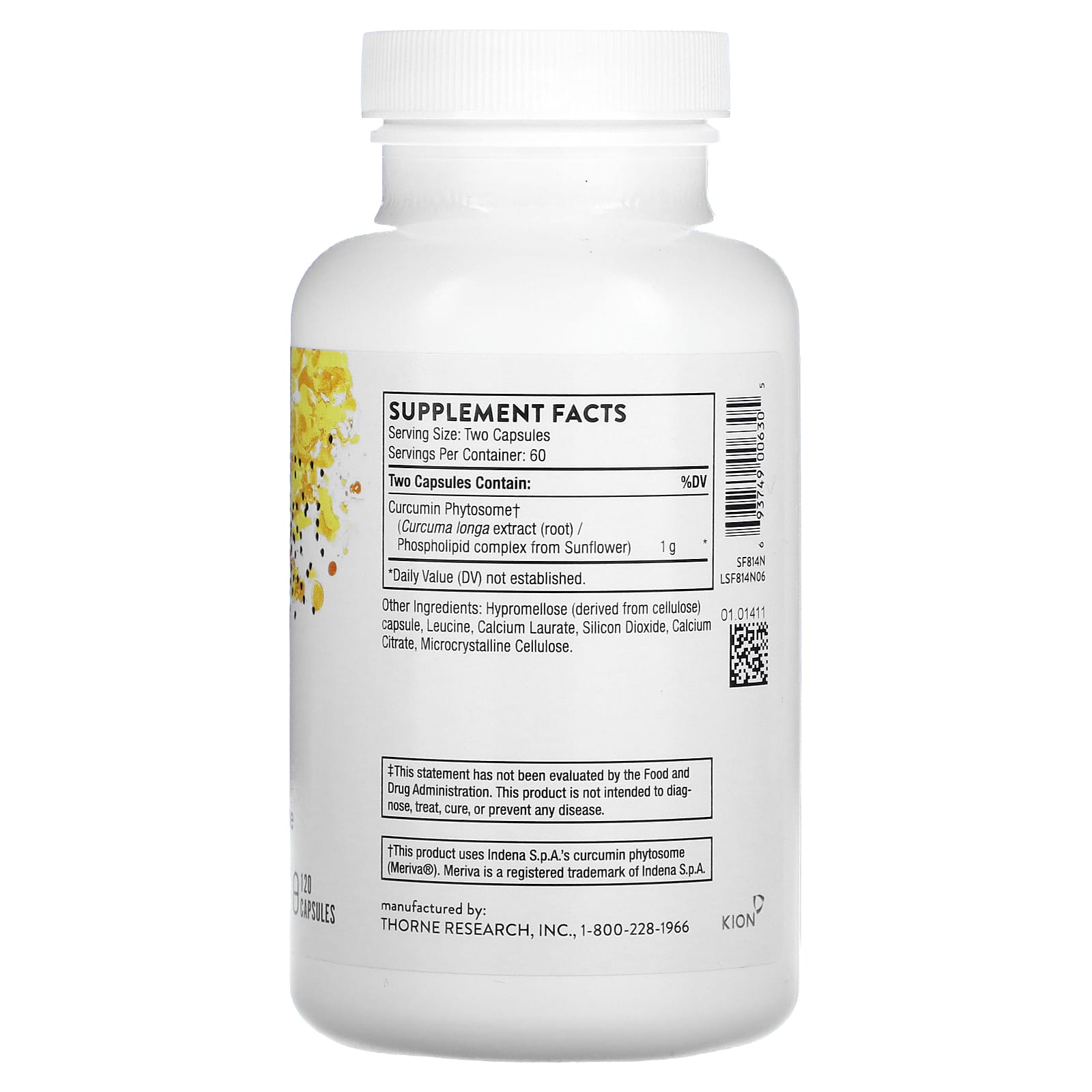 Thorne Research, Curcumin Phytosome, 1,000 mg, 120 Capsules UPC 693749006305 | HiLife Vitamins