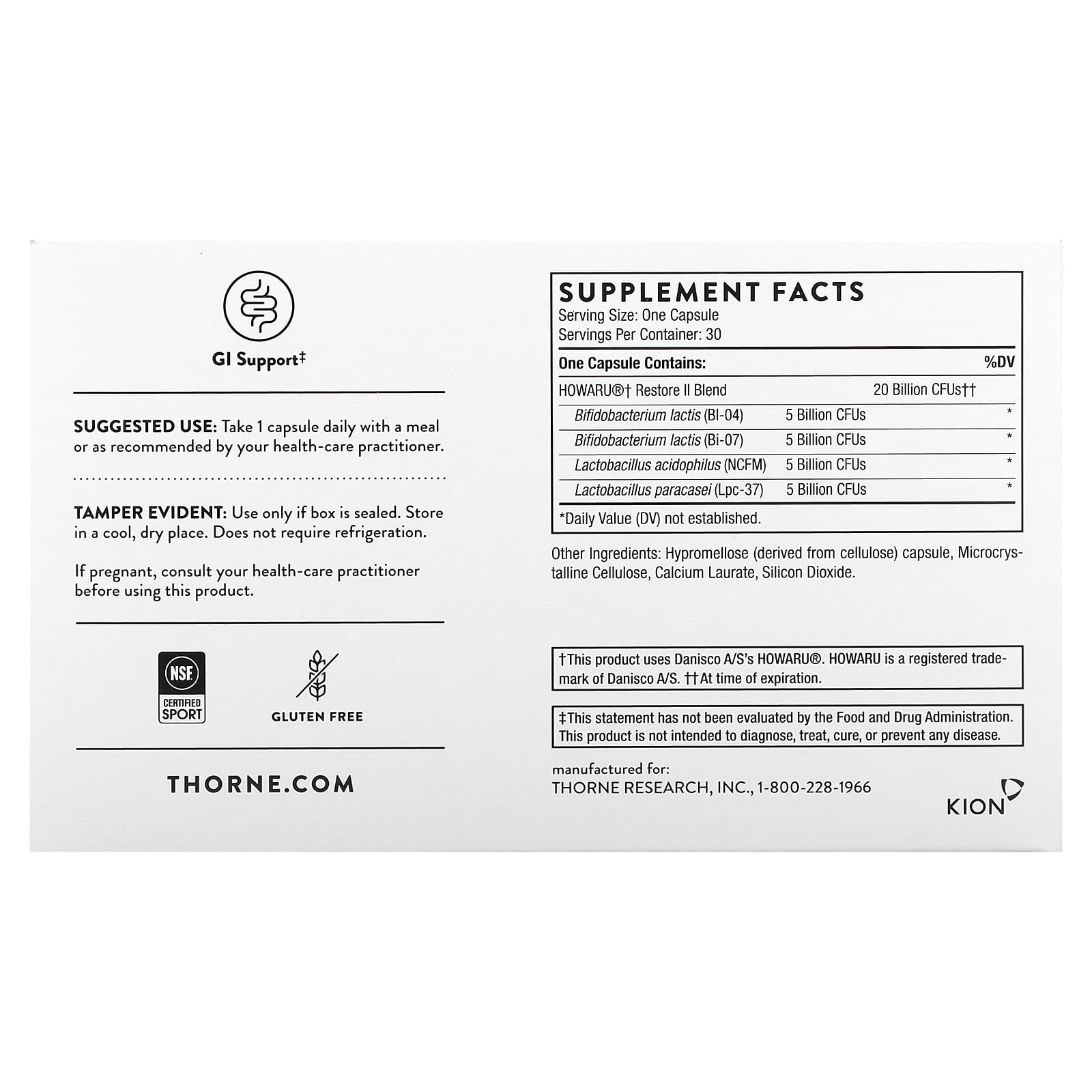 Thorne Research, FloraSport 20B (Multi-strain probiotic), 30 UPC 693749006312 | HiLife Vitamins