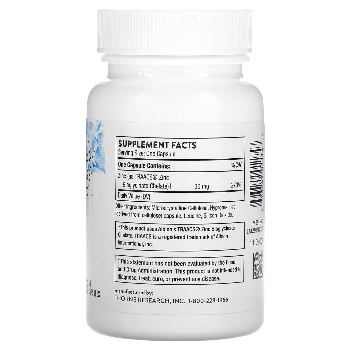 Thorne Research, Zinc Bisglycinate, 30 mg, 60 Capsules UPC 693749011743 | HiLife Vitamins