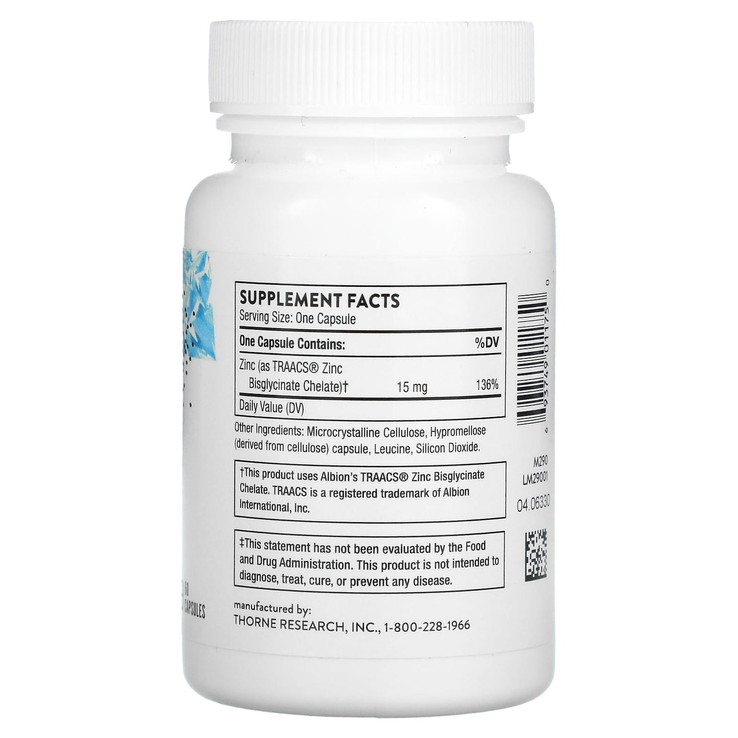 Thorne Research, Zinc Bisglycinate, 15 mg, 60 Capsules UPC 693749011750 | HiLife Vitamins