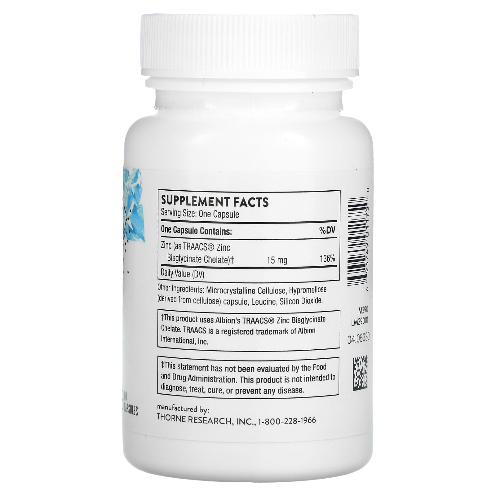Thorne Research, Zinc Bisglycinate, 15 mg, 60 Capsules UPC 693749011750 | HiLife Vitamins