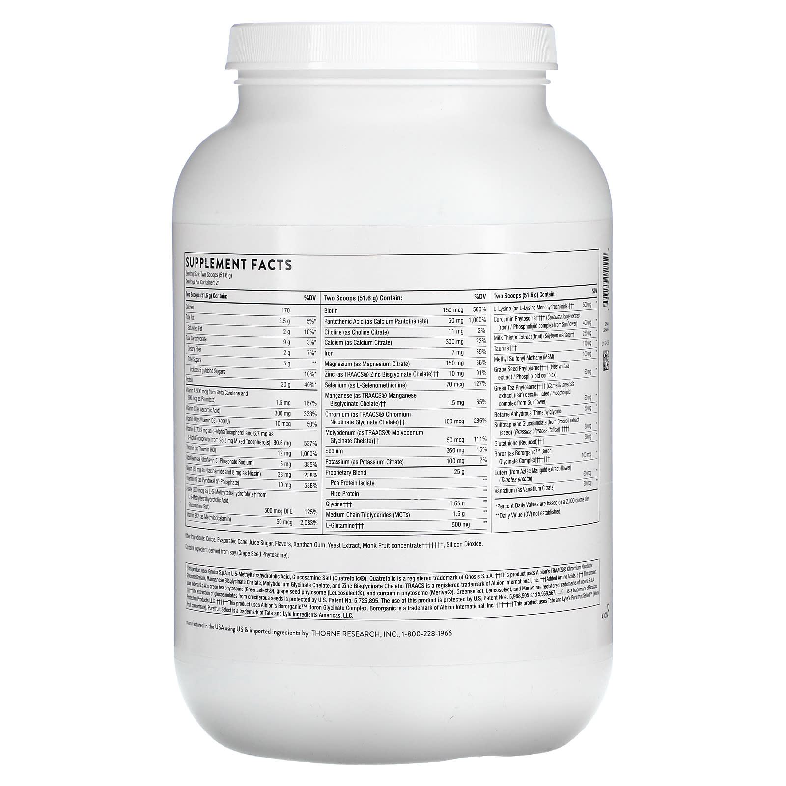 Thorne Research, MediClear-SGS™, Chocolate, 38.2 oz (1,082 g) - 693749012559 | Hilife Vitamins