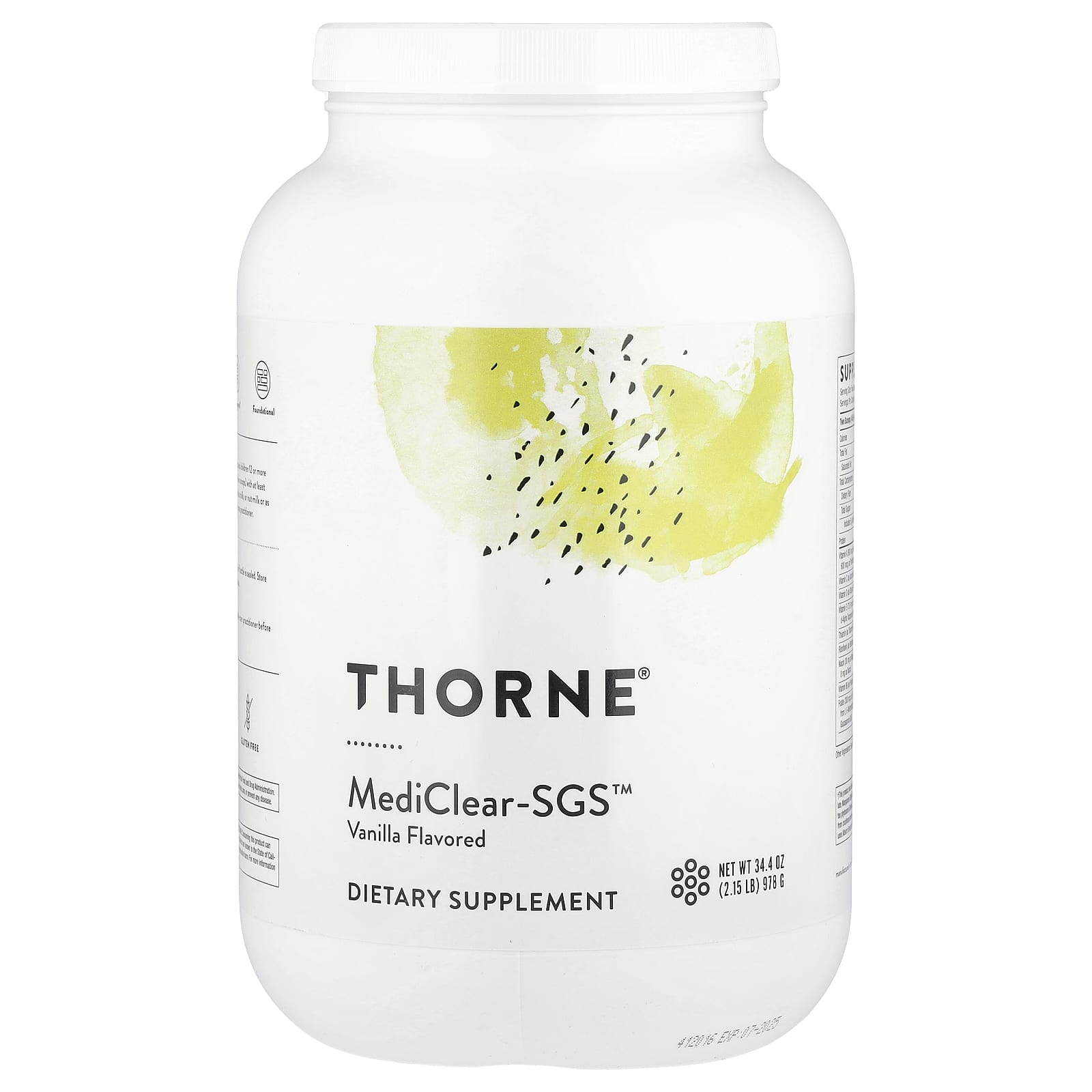 Thorne Research, MediClear-SGS™, Vanilla, 34.4 oz (978 g) UPC 693749012566 | HiLife Vitamins