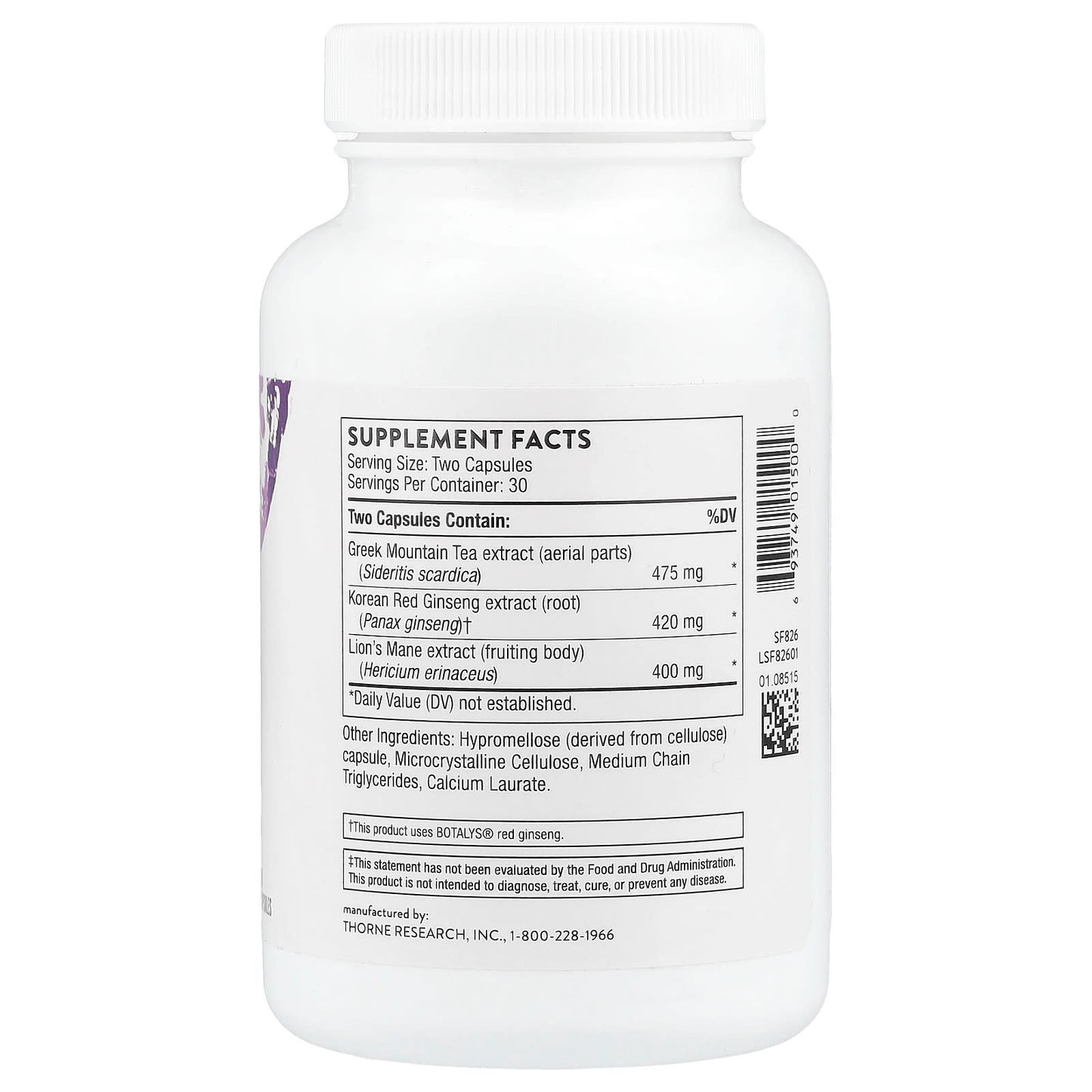 Thorne Research, Ginseng Plus with Lion's Mane, 60 Capsules UPC 693749015000 | HiLife Vitamins