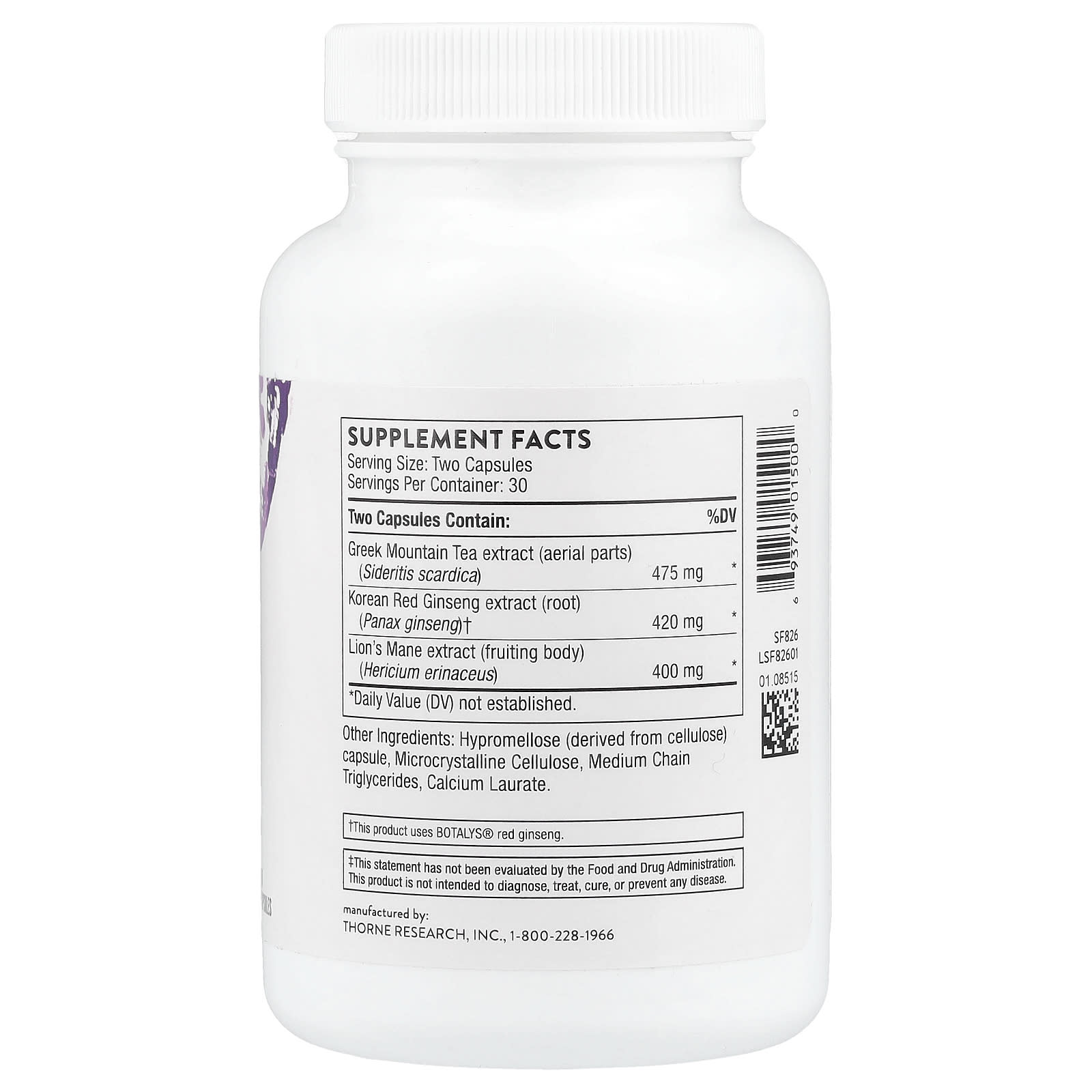 Thorne Research, Ginseng Plus with Lion's Mane, 60 Capsules UPC 693749015000 | HiLife Vitamins