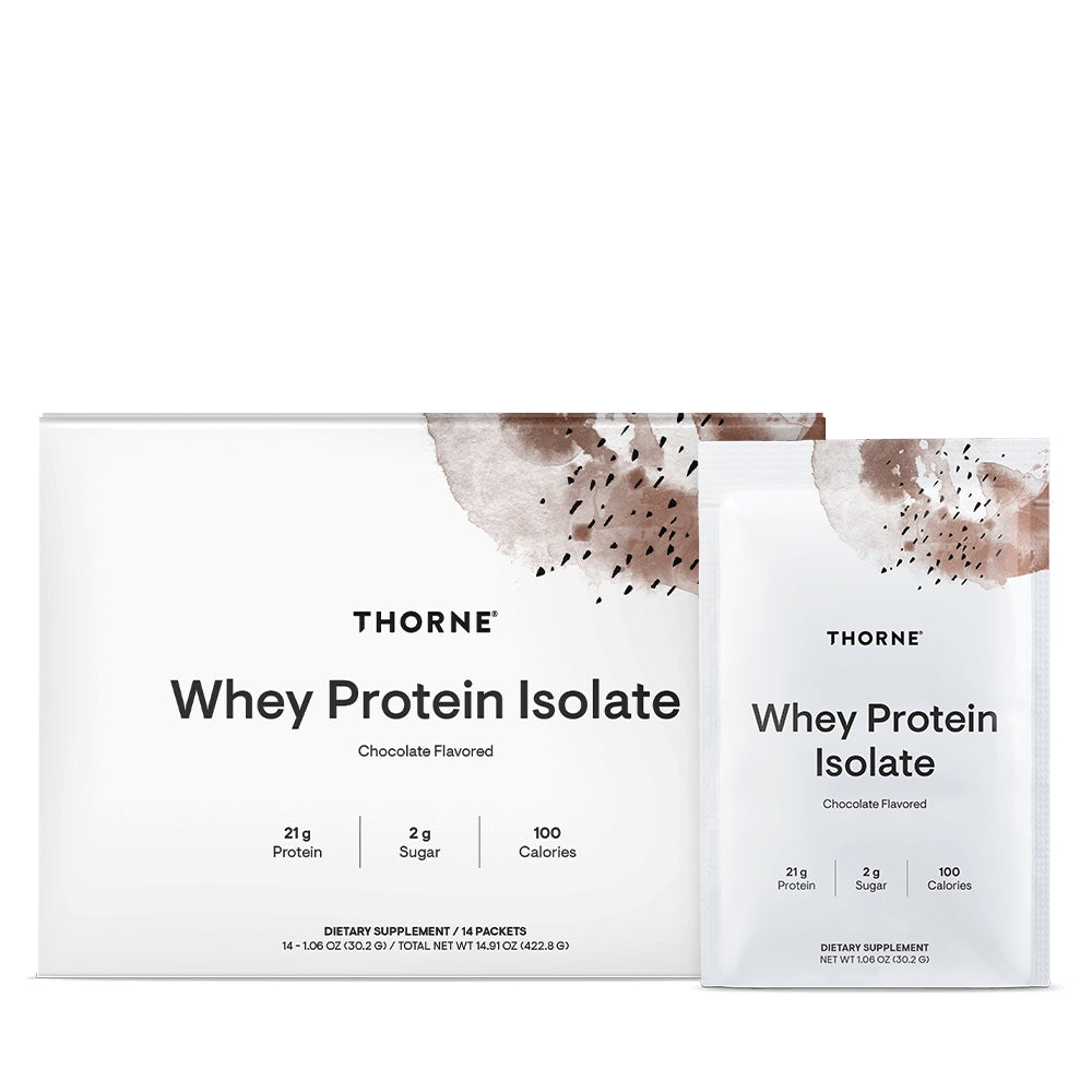 Thorne Research, Whey Protein Isolate, Chocolate Flavor, 14 Packets 1.06 OZ (30.2G) UPC 693749015192 | HiLife Vitamins