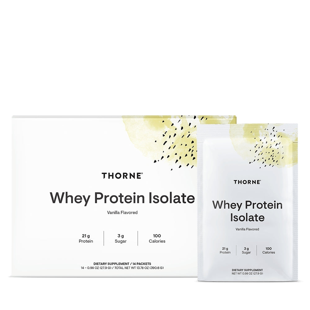 Thorne Research, Whey Protein Isolate, Vanilla Flavor, 14 Packets 0.98 OZ (27.9G) UPC 693749015215 | HiLife Vitamins