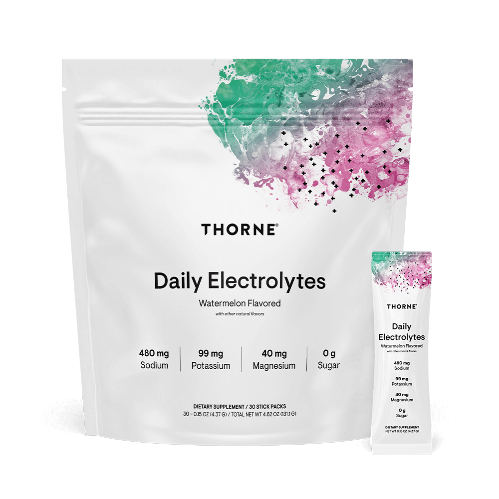 Thorne Research, Daily Electrolytes, Watermelon Flavored, 30 Stick Packs, 0.15 oz (4.37 G) UPC 693749015253 | HiLife Vitamins
