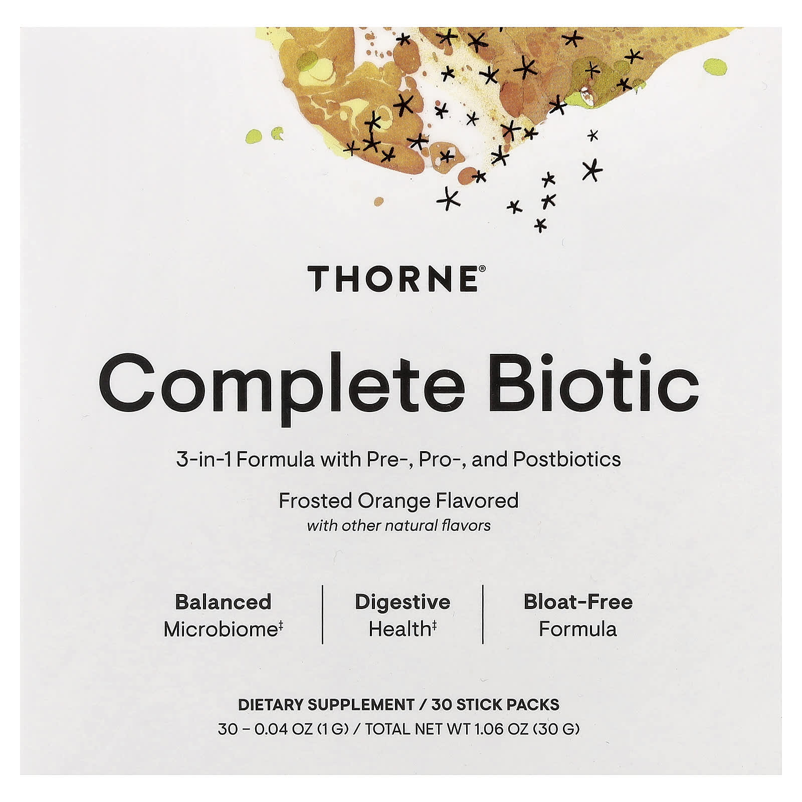 Thorne Research, Complete Biotic, Frosted Orange, 30 Stick Packs, 0.04 oz (1 g) Each - 693749015352 | Hilife Vitamins