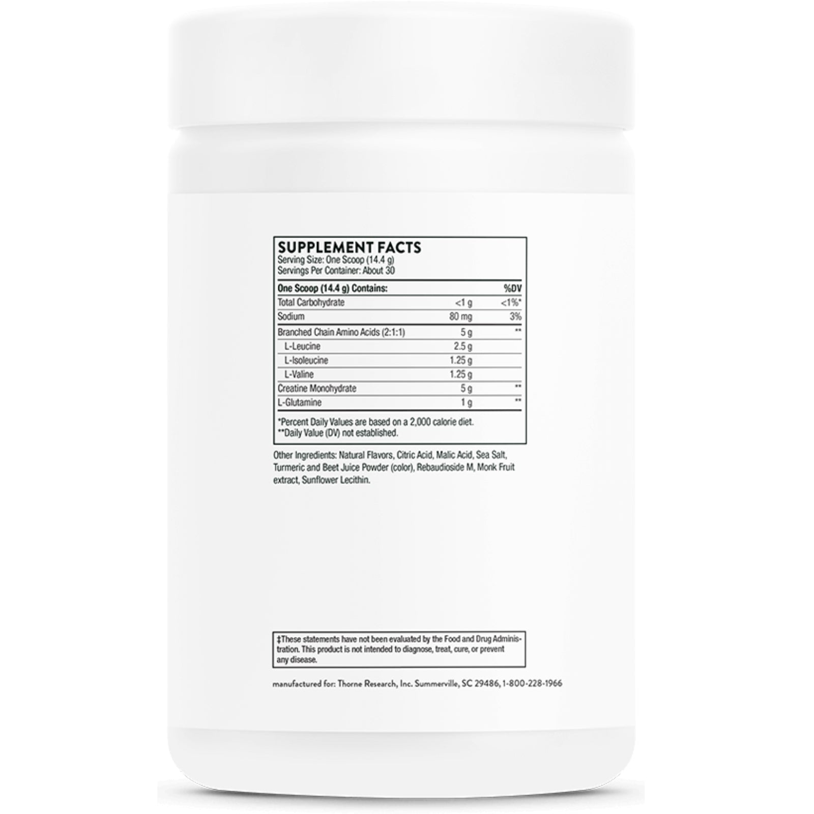 Thorne Research, Creatine + BCAAs, 15.2 Oz (432 G) - 693749015604 | Hilife Vitamins