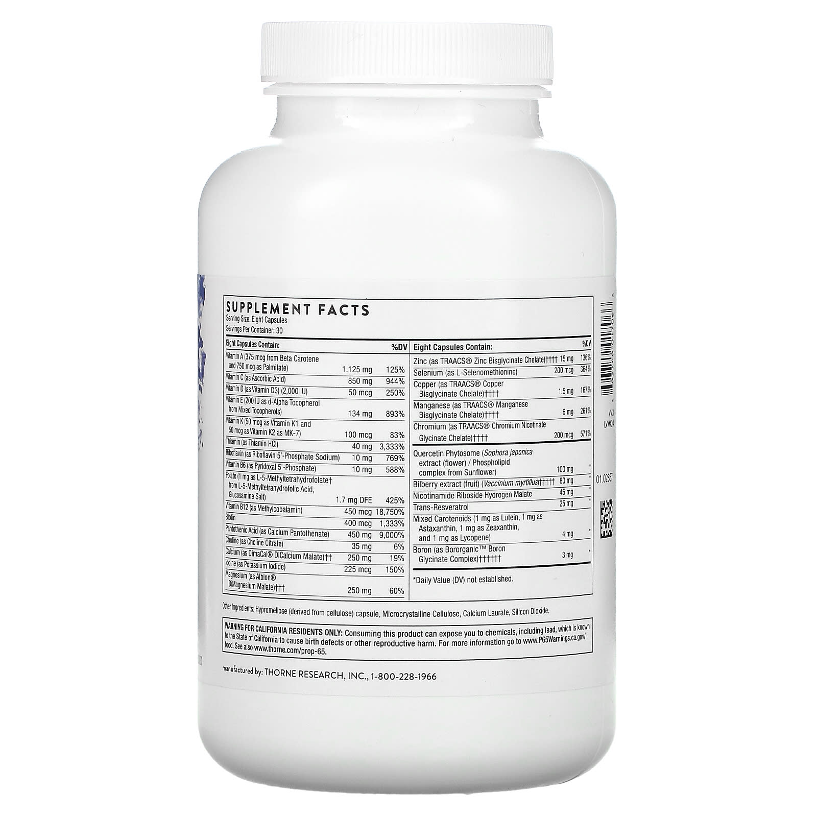 Thorne Research, Advanced Nutrients, 240 Capsules UPC 693749017066 | HiLife Vitamins
