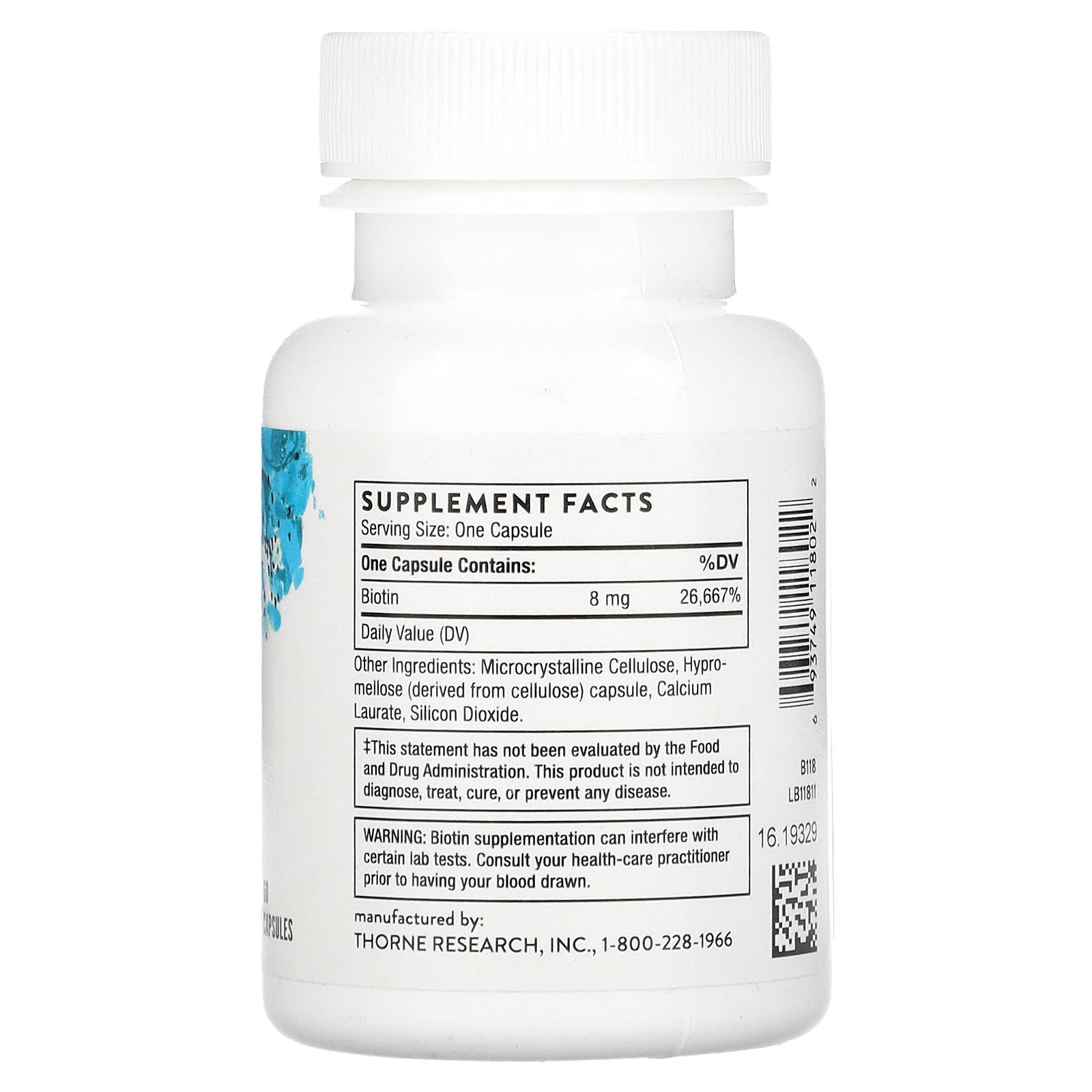 Thorne Research, Biotin-8, 60 Capsules UPC 693749118022 | HiLife Vitamins