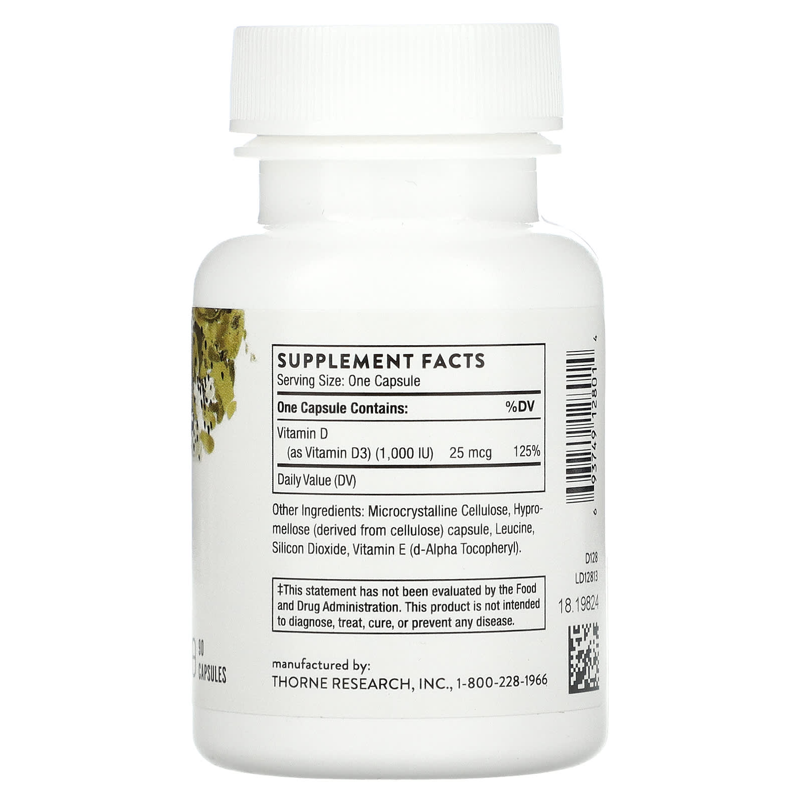 Thorne Research, Vitamin D-1,000, 90 Capsules UPC 693749128014 | HiLife Vitamins