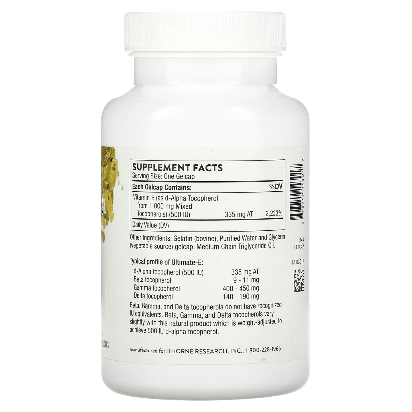 Thorne Research, Ultimate-E, 60 Capsules UPC 693749143017 | HiLife Vitamins