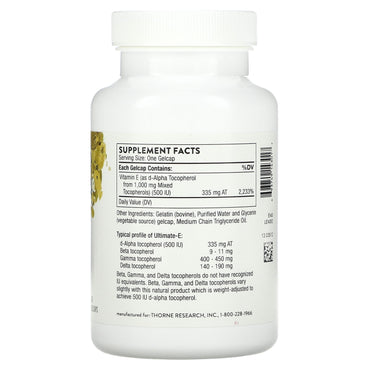 Thorne Research, Ultimate-E, 60 Capsules UPC 693749143017 | HiLife Vitamins