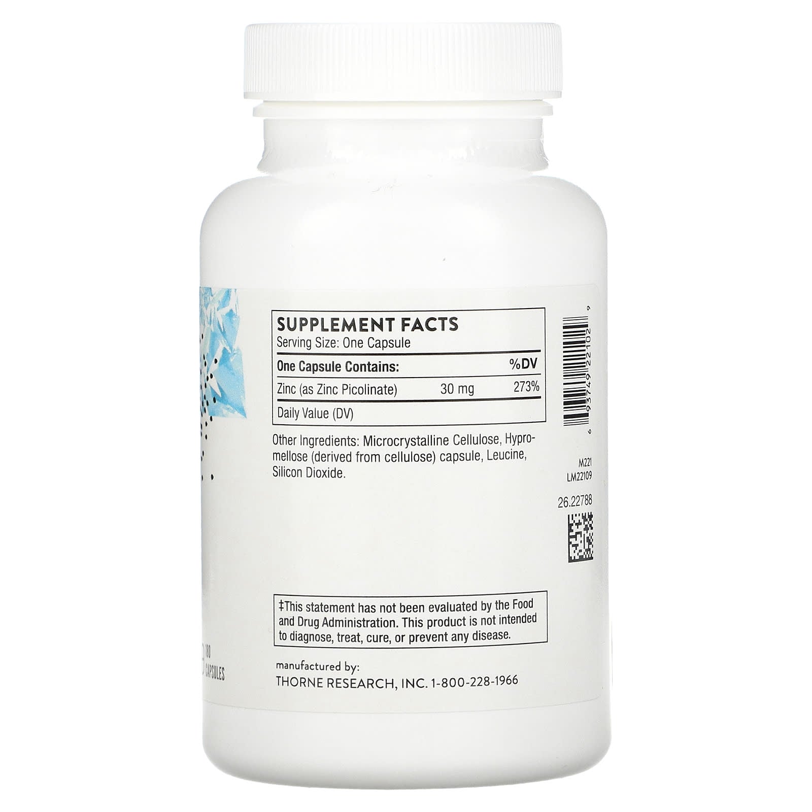 Thorne Research, Zinc Picolinate 30 mg, 180 Capsules UPC 693749221029 | HiLife Vitamins