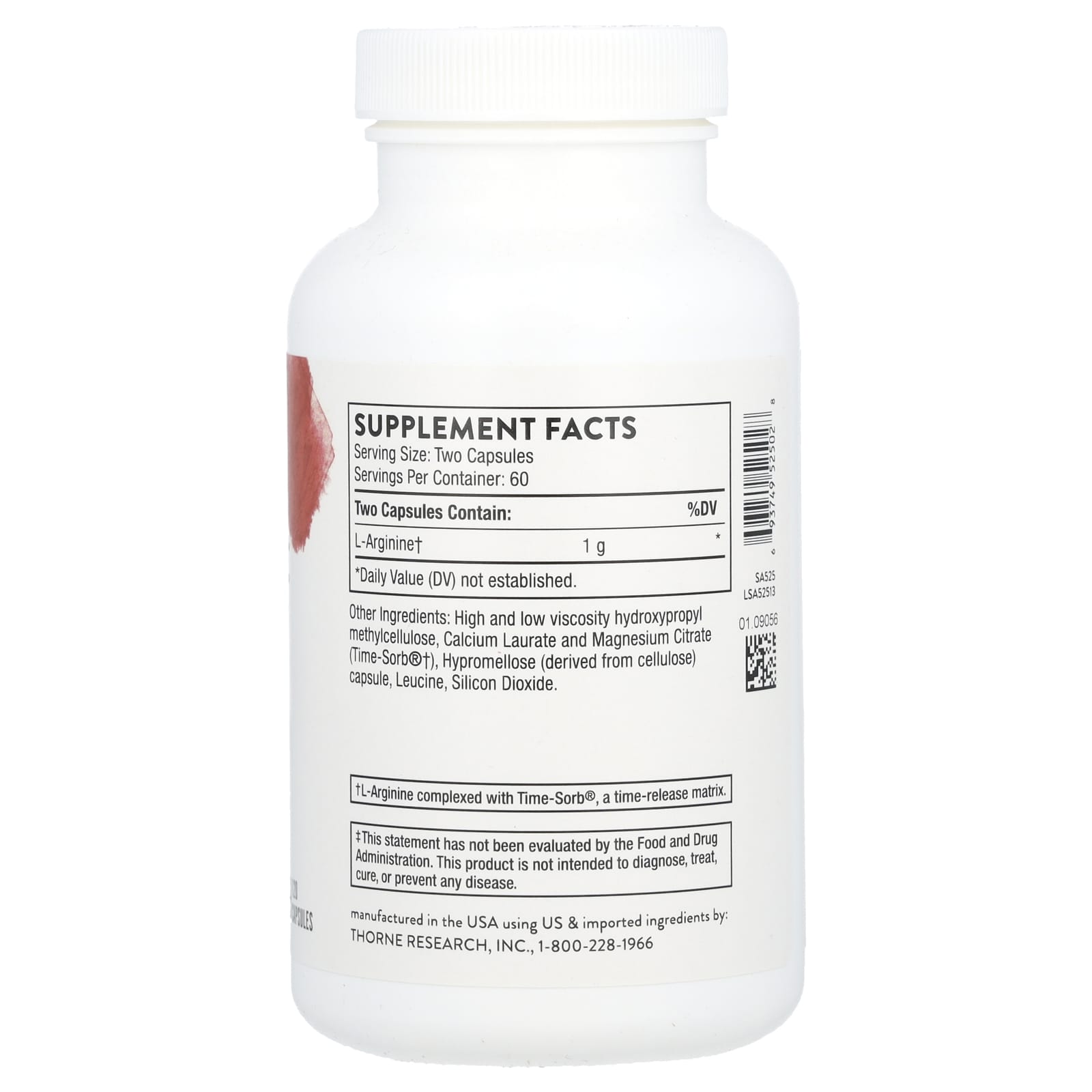 Thorne Research, L-Arginine, Sustained Release, 120 Capsules UPC 693749525028 | HiLife Vitamins