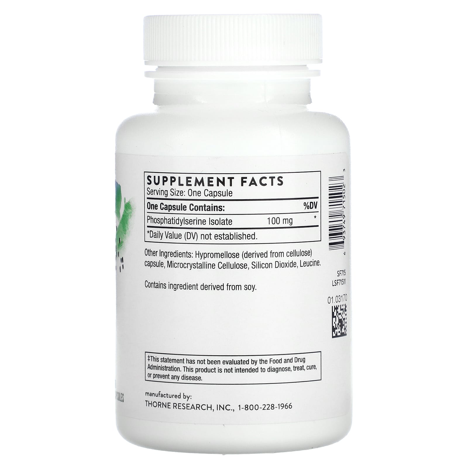 Thorne Research, Phosphatidylserine (formerly Iso-Phos), 60 Capsules UPC 693749715023 | HiLife Vitamins