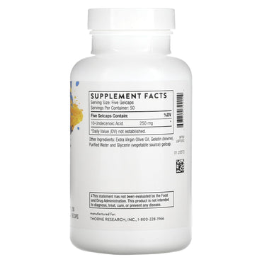 Thorne Research, Undecylenic Acid (formerly Formula SF722), 250 Gelcaps UPC 693749722014 | HiLife Vitamins