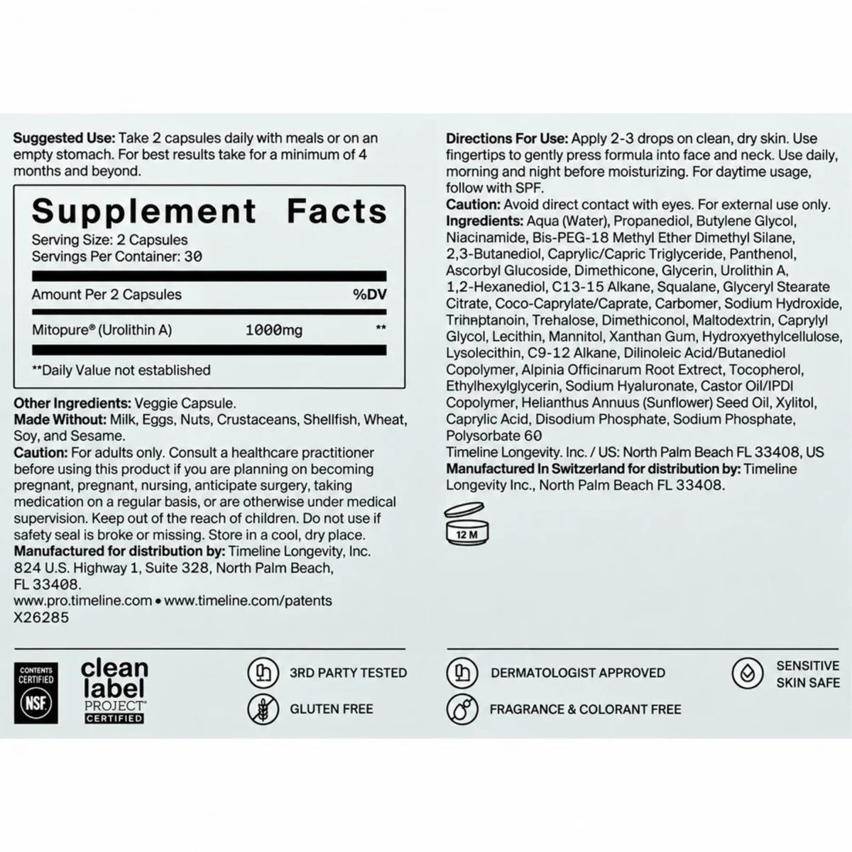 Timeline, Mitopure Inside Out System Pro, 60-Day Supply UPC 810168810041 | Hilife Vitamins