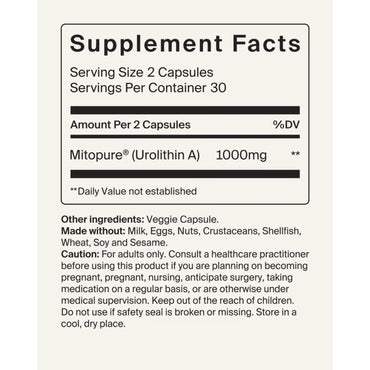 Timeline, Cellular Longevity PRO, Mitopure (Urolithin A), 1000mg, 60 Vegan Capsules UPC 810168810065 | Hilife Vitamins