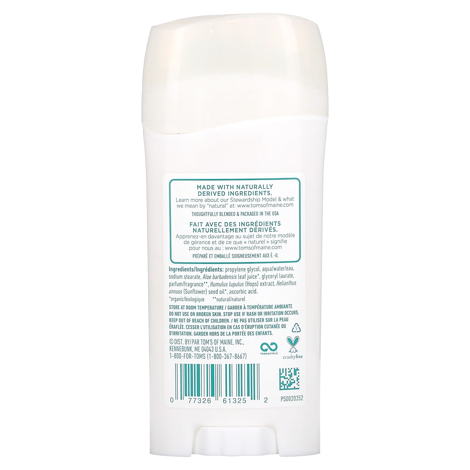 Tom’s Of Maine, Deodorant Stick Long Lasting Lemongrass, 2.25 Oz UPC 077326613252 | HiLife Vitamins