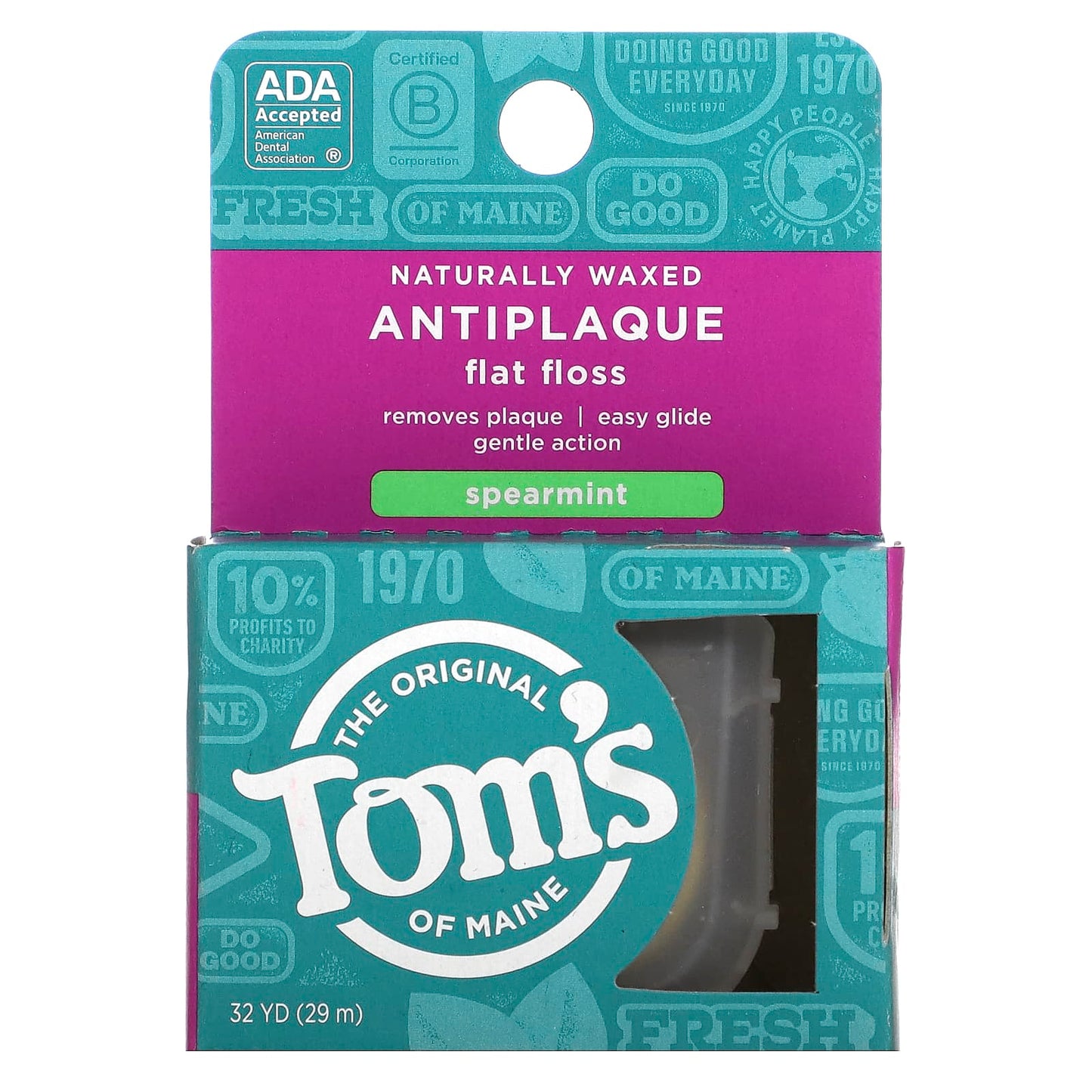 Tom’s Of Maine, Floss AntiPlaque Flat Spearmint, 32 UPC 077326980309 | Hilife Vitamins