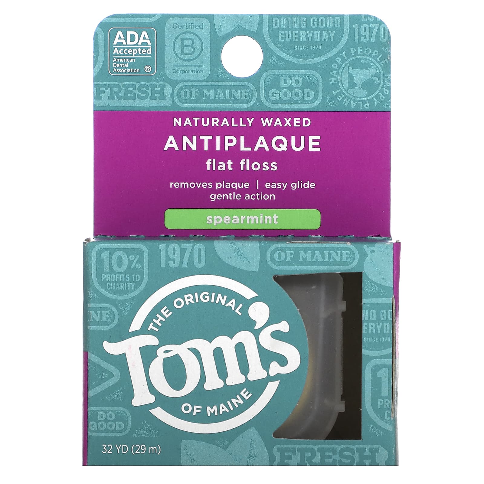 Tom’s Of Maine, Floss AntiPlaque Flat Spearmint, 32 UPC 077326980309 | Hilife Vitamins