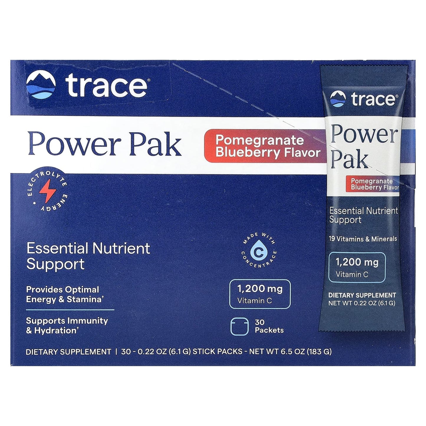 Trace Minerals, Power Pak, Pomegranate Blueberry, 30 Stick Packs 0.22 oz (6.1 g) Each UPC 878941003479 | HiLife Vitamins
