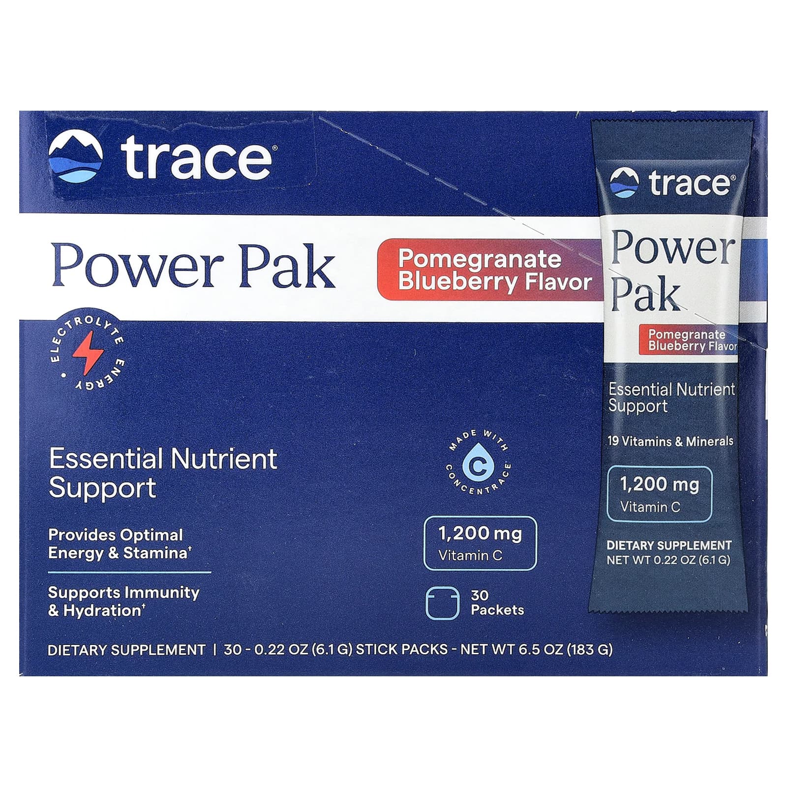Trace Minerals, Power Pak, Pomegranate Blueberry, 30 Stick Packs 0.22 oz (6.1 g) Each UPC 878941003479 | HiLife Vitamins