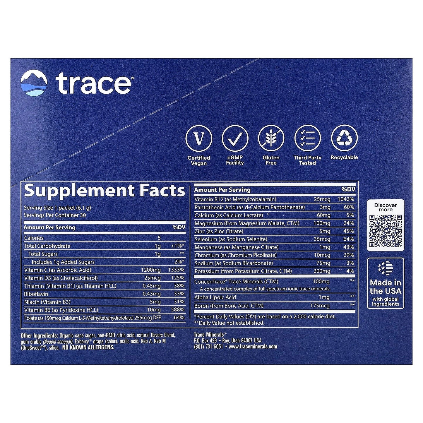 Trace Minerals, Power Pak, Pomegranate Blueberry, 30 Stick Packs 0.22 oz (6.1 g) Each UPC 878941003479 | HiLife Vitamins