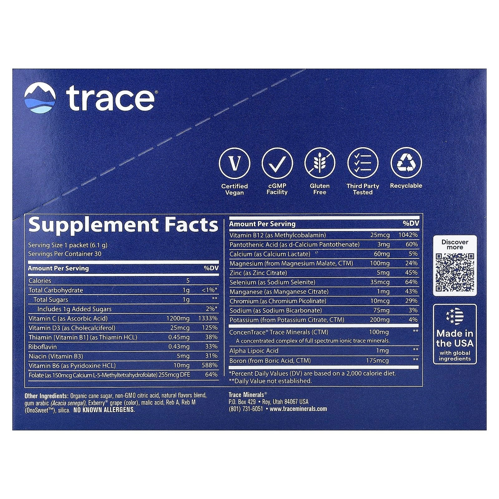 Trace Minerals, Power Pak, Pomegranate Blueberry, 30 Stick Packs 0.22 oz (6.1 g) Each UPC 878941003479 | HiLife Vitamins