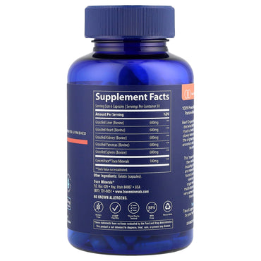 Trace Minerals, Beef Organs, 180 Capsules UPC 878941007460 | HiLife Vitamins