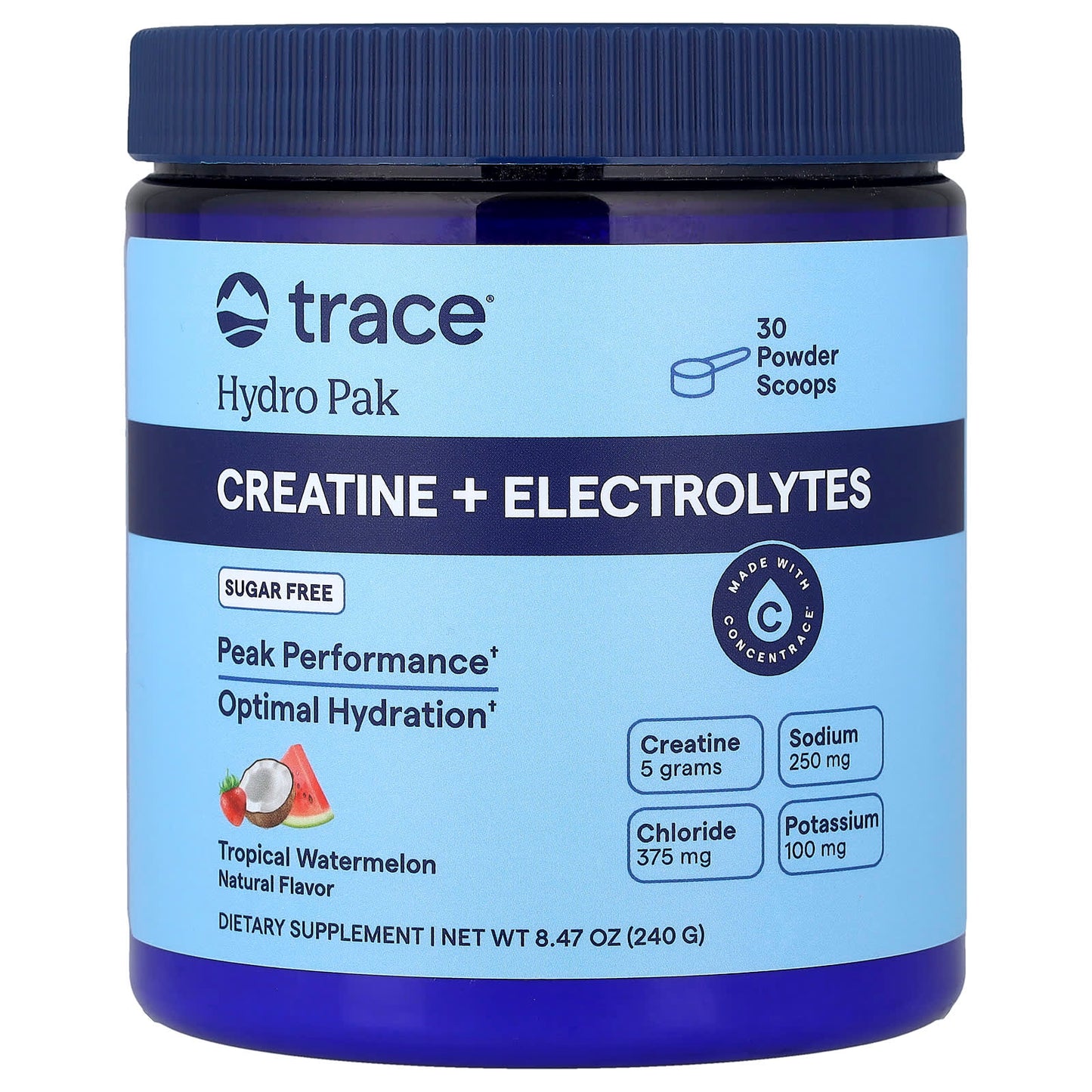 Trace Minerals, Hydro Pak, Creatine + Electrolytes, Tropical Watermelon, 8.47 oz (240 g) UPC 810201740090 | Hilife Vitamins