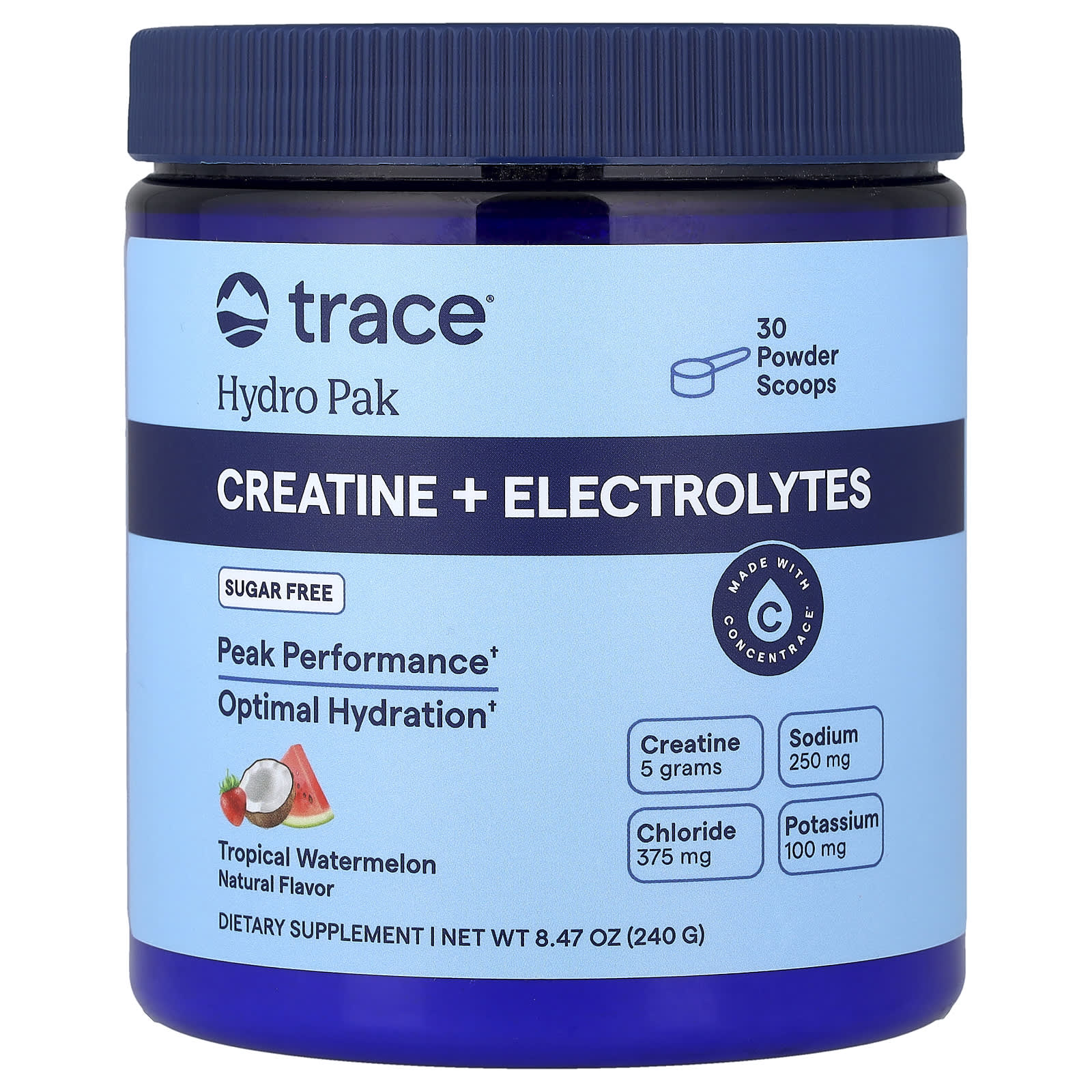 Trace Minerals, Hydro Pak, Creatine + Electrolytes, Tropical Watermelon, 8.47 oz (240 g) UPC 810201740090 | Hilife Vitamins
