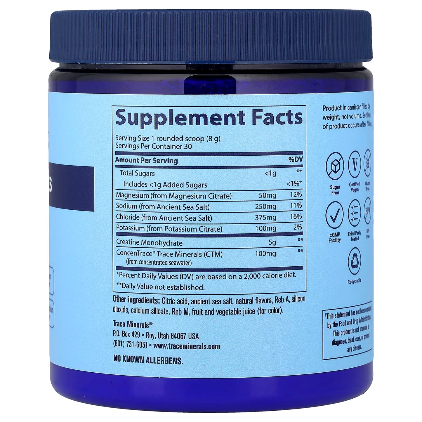 Trace Minerals, Hydro Pak, Creatine + Electrolytes, Tropical Watermelon, 8.47 oz (240 g) UPC 810201740090 | Hilife Vitamins