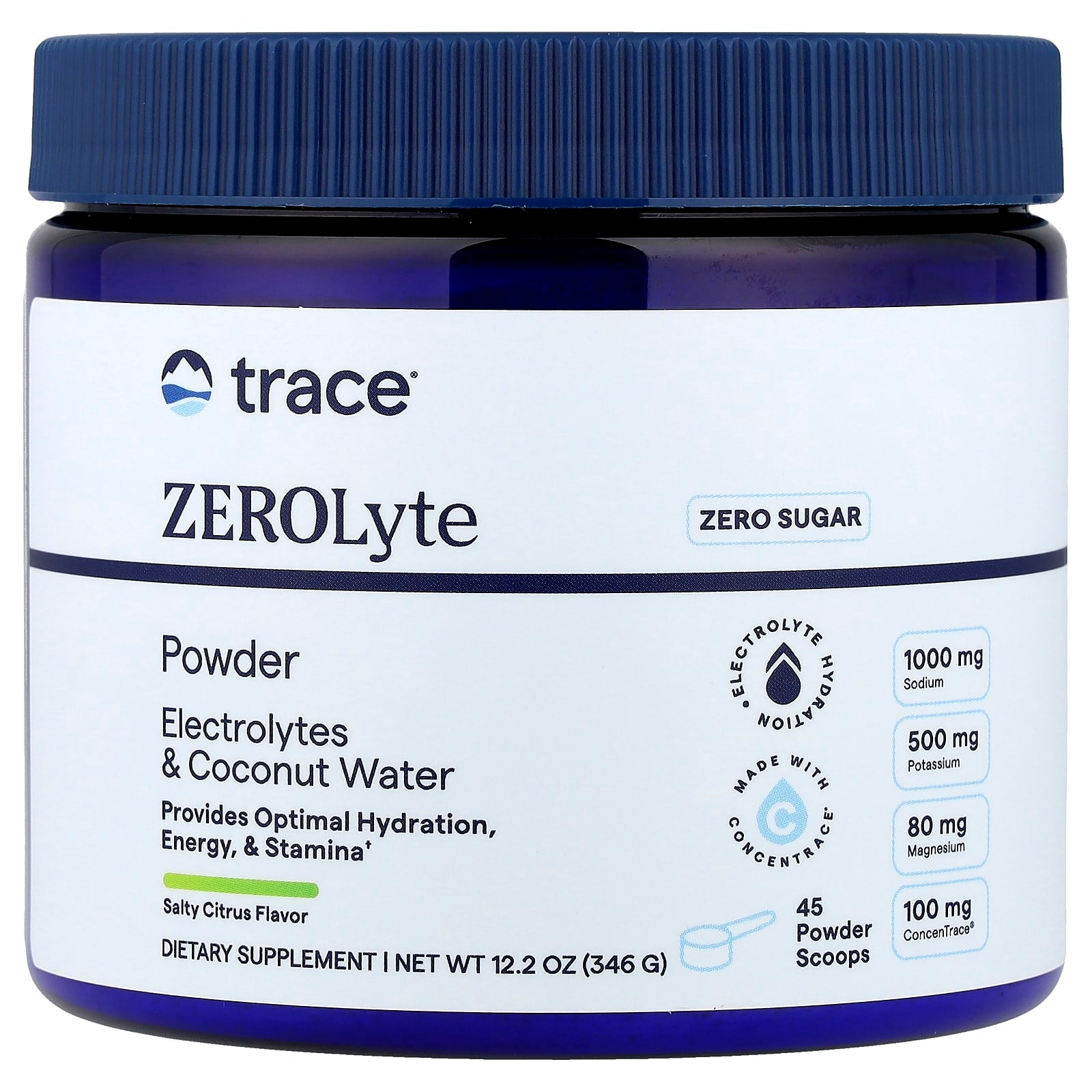 Trace Minerals, ZEROLyte Powder, Salty Citrus, 12.2 oz (346 g) UPC 878941009150 | Hilife Vitamins